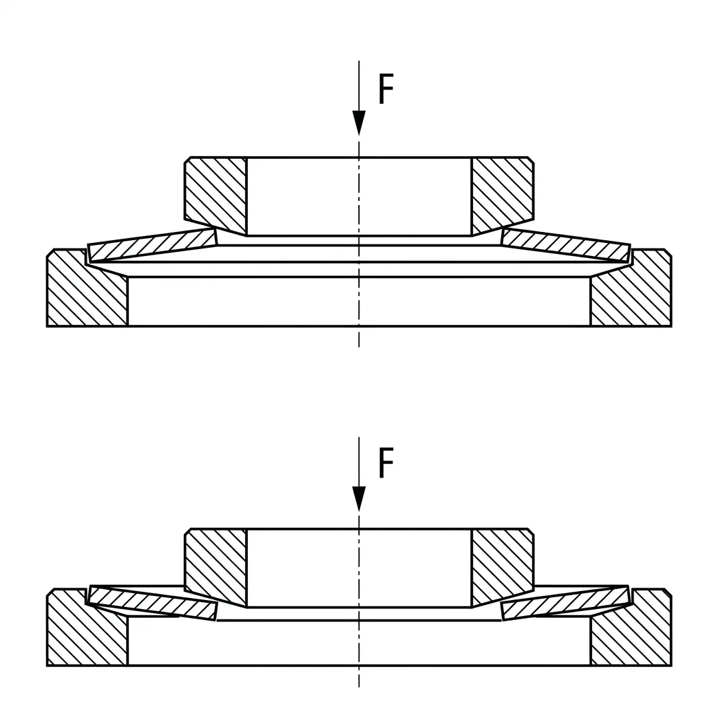 Support fixture for deflecting a Belleville washer past the flat position