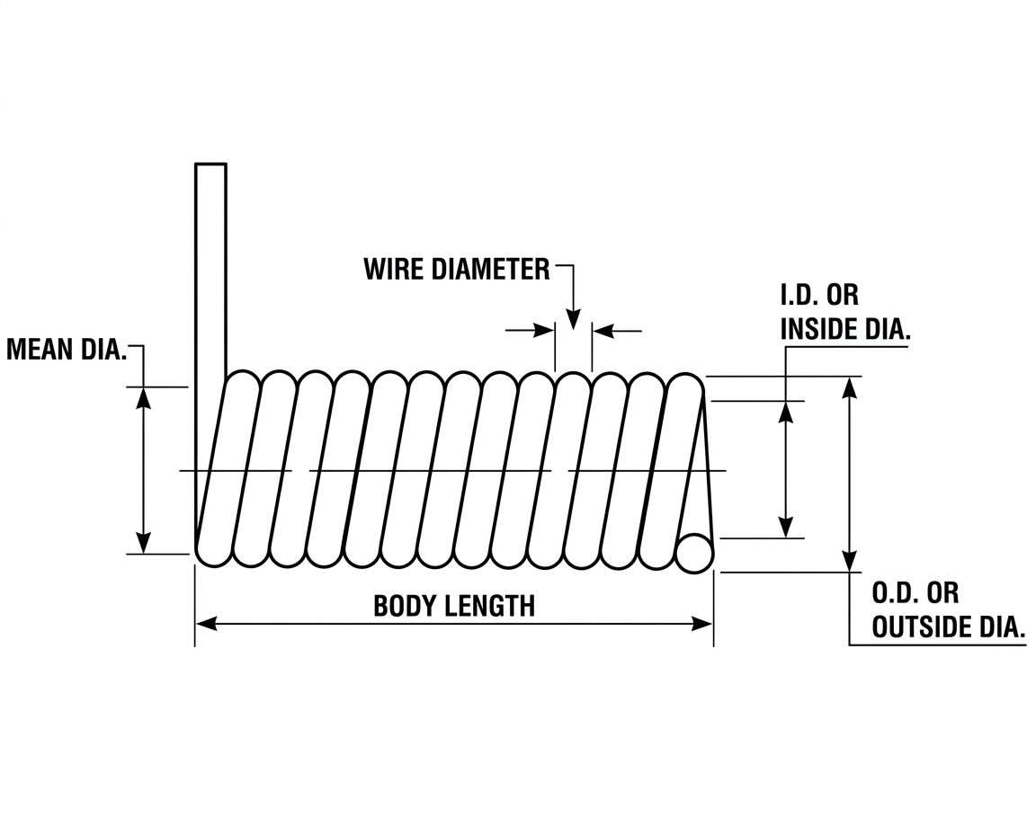 Torsion Spring Dimensions — Wire Diameter, Coil Diameter, and Arm Lengths