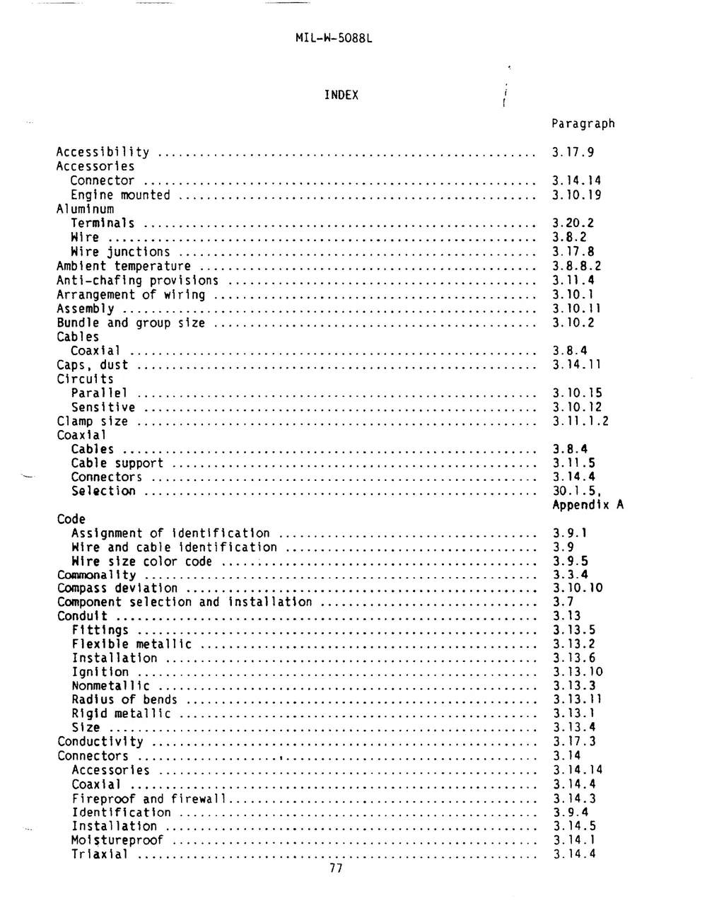 Scan of MIL-W-5088L index, page 77