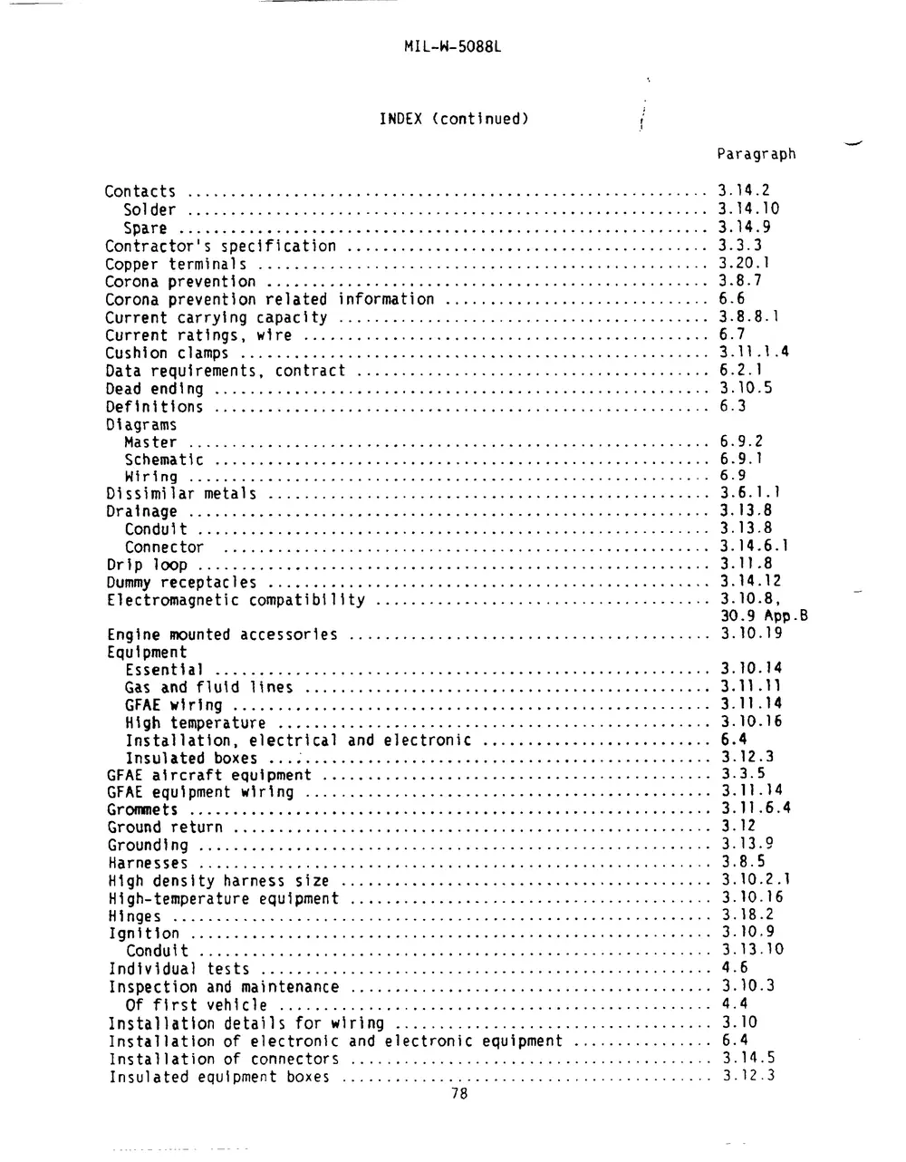 Scan of MIL-W-5088L index, page 78